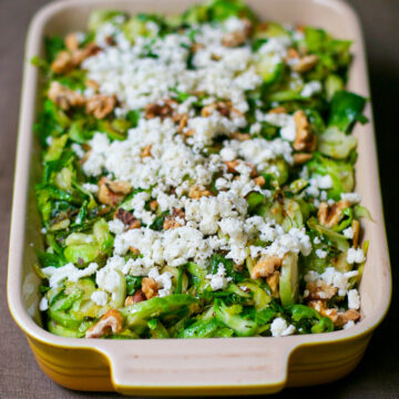 Shaved Brussels Sprouts with Walnuts and Goat Cheese