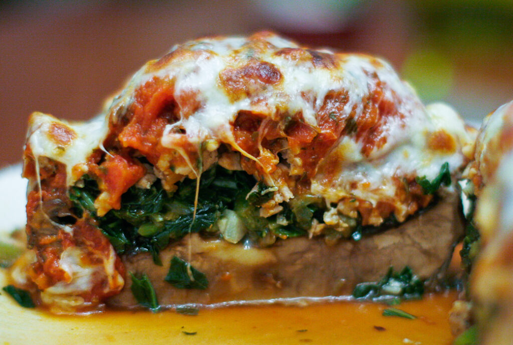 Turkey and Spinach Stuffed Portobello Mushrooms Happily From Scratch