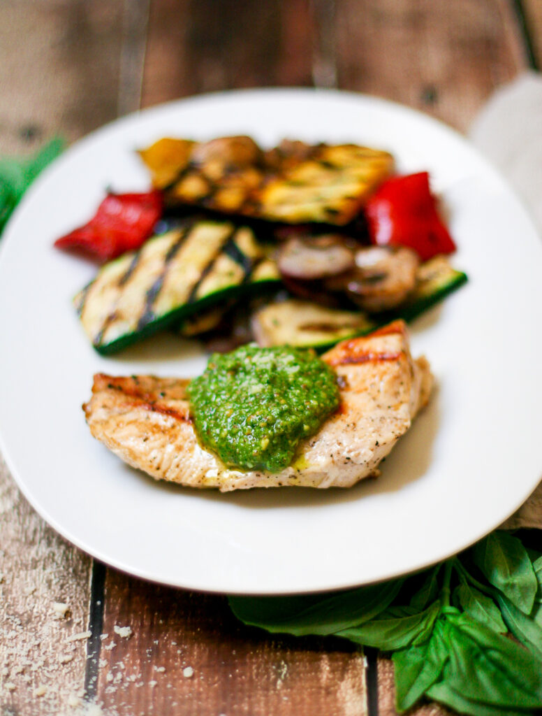 Grilled Chicken and Vegetables with Pesto
