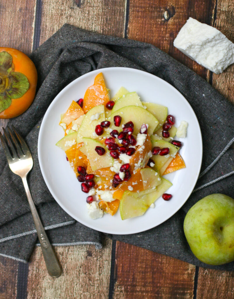Shaved Persimmon and Fuji Apple Salad with Honey Lime Dressing