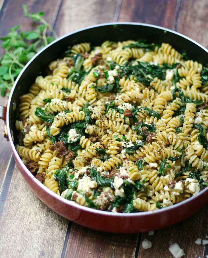 Easy Weeknight Fusilli with Sausage and Chard
