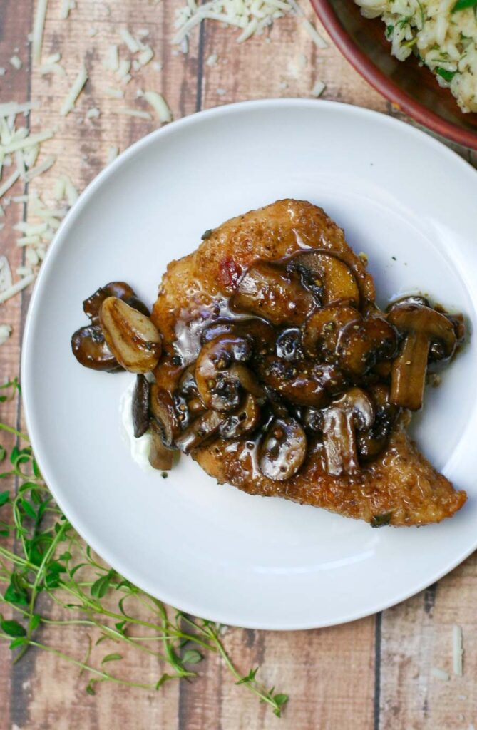 Pan Seared Chicken Breasts with Balsamic Mushrooms - by dietitian Erica Julson